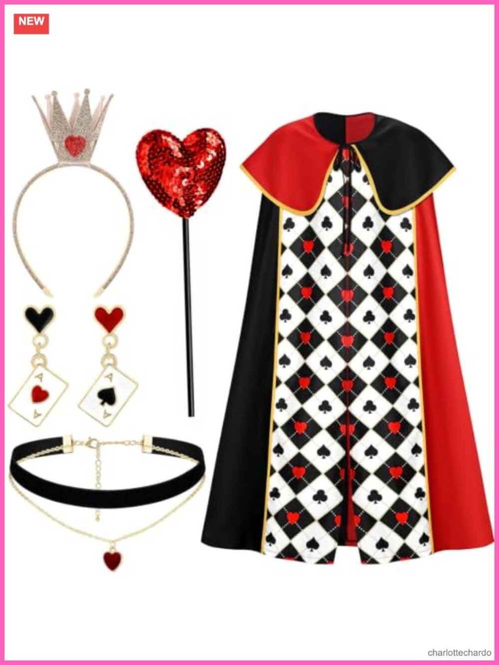 5 Pc Halloween Costume Set Cape Crown Wand Collar Women Party Dress Up